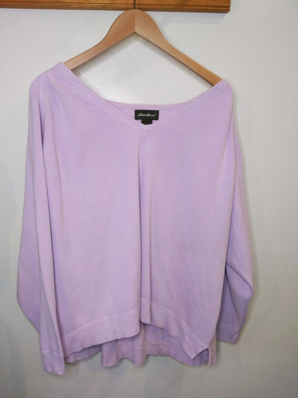 Eddie Bauer Cotton Sweater Women's 3X Lavender Wide Scoop Neck Relaxed Fit